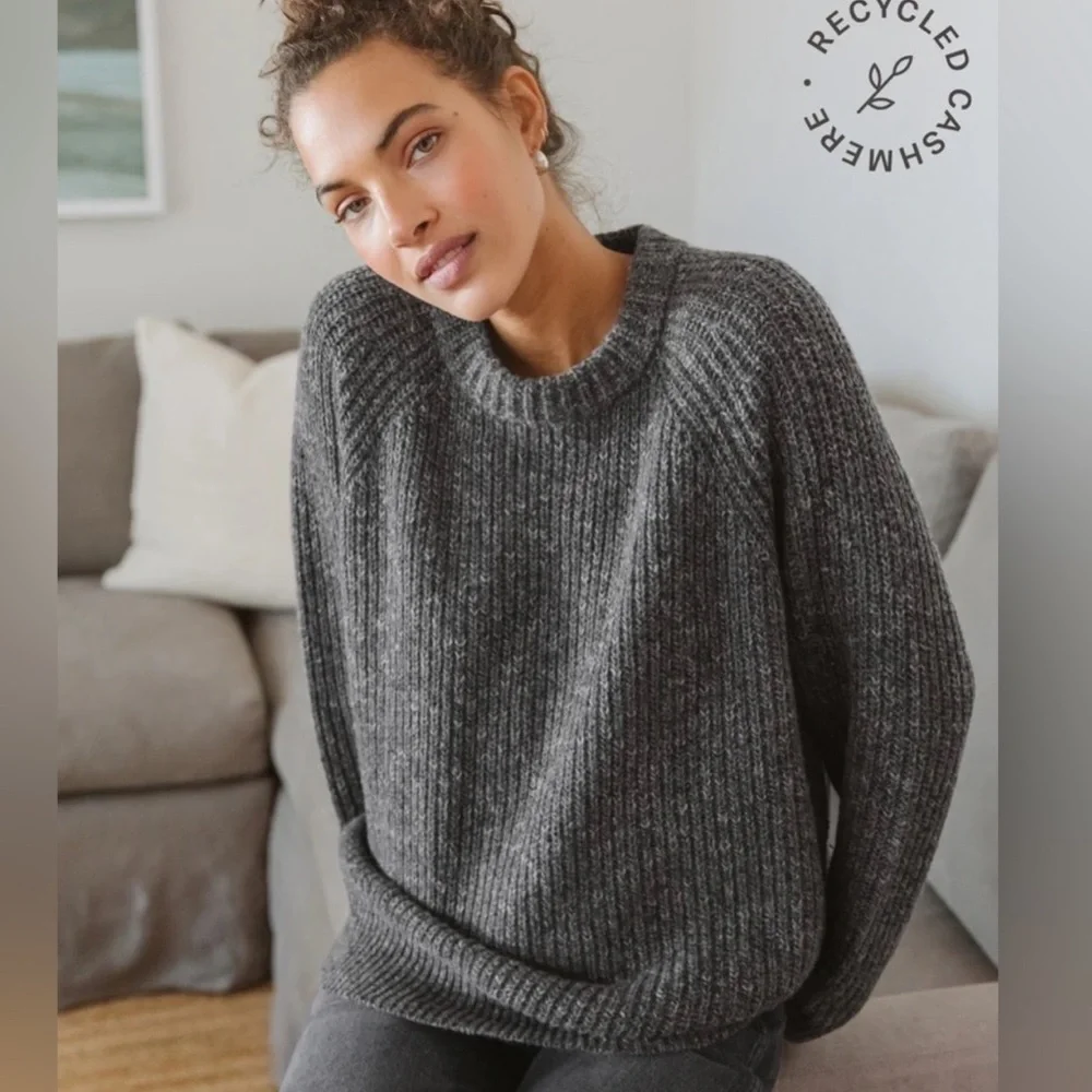 Jenni Kayne Oversized Cashmere Fisherman Sweater Charcoal Grey Size Medium - Picture 3 of 9
